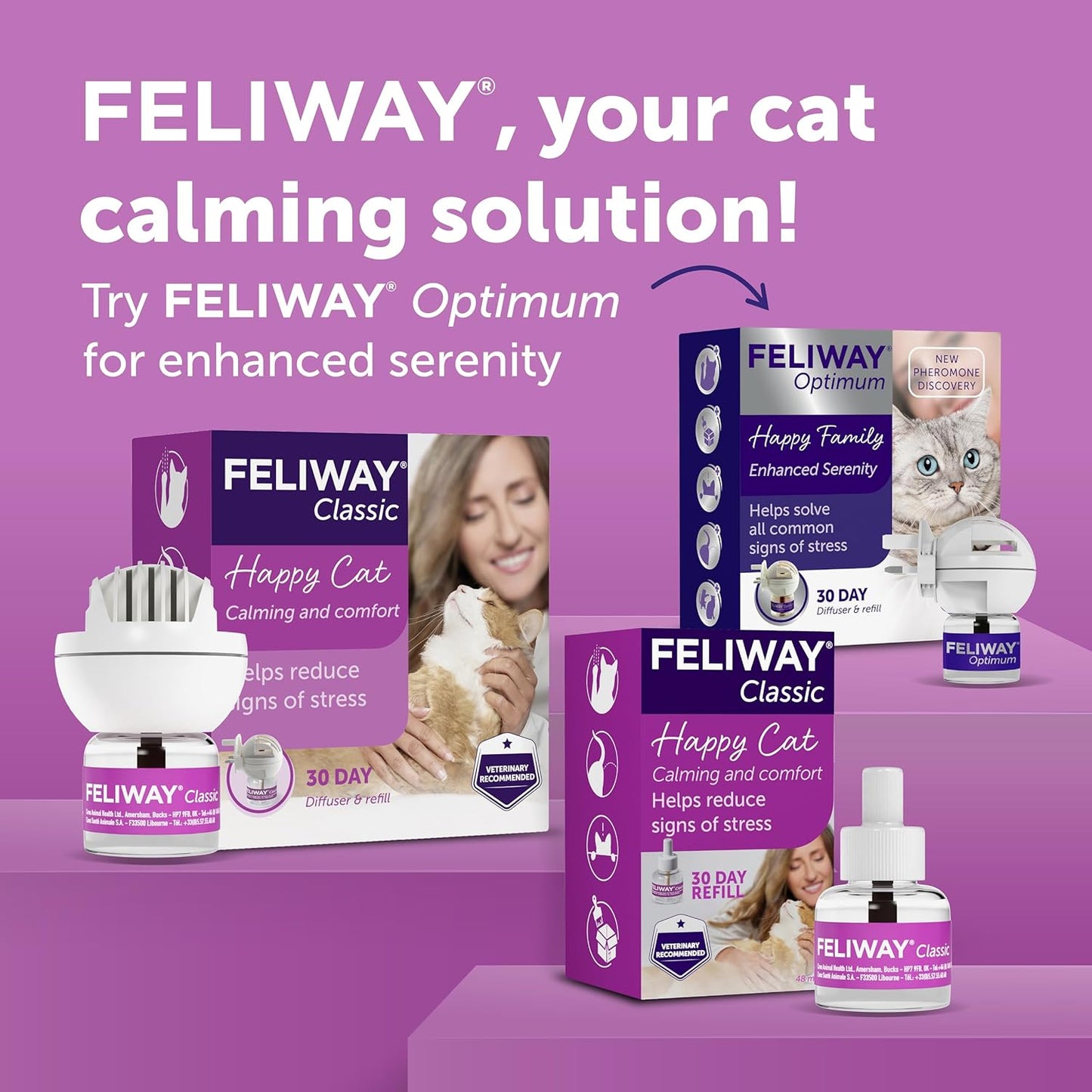 Classic 30 Day Refill, 48Ml Classic Refill for Plug in Anxiety Relief Pheromone Diffuser for Cats, Calm Your Cat and Reduce Behavioural Issues and Stress with Classic