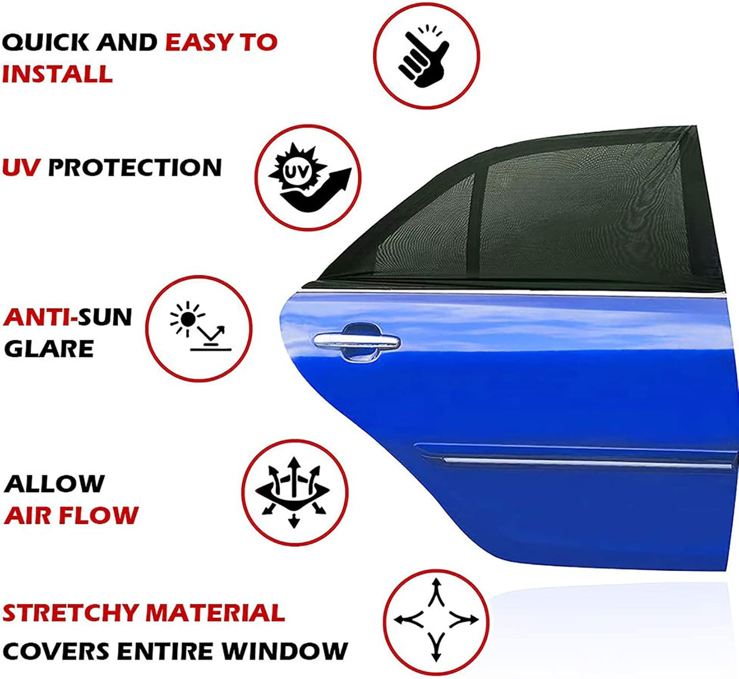 Car Rear Children'S Window Shades for Baby (Pack of Two) - Stretchable & Breathable Window Screens for Sun Protection Sunshade, Car Window Shade All-Round Protection for Kids - Fits Most Vehicles