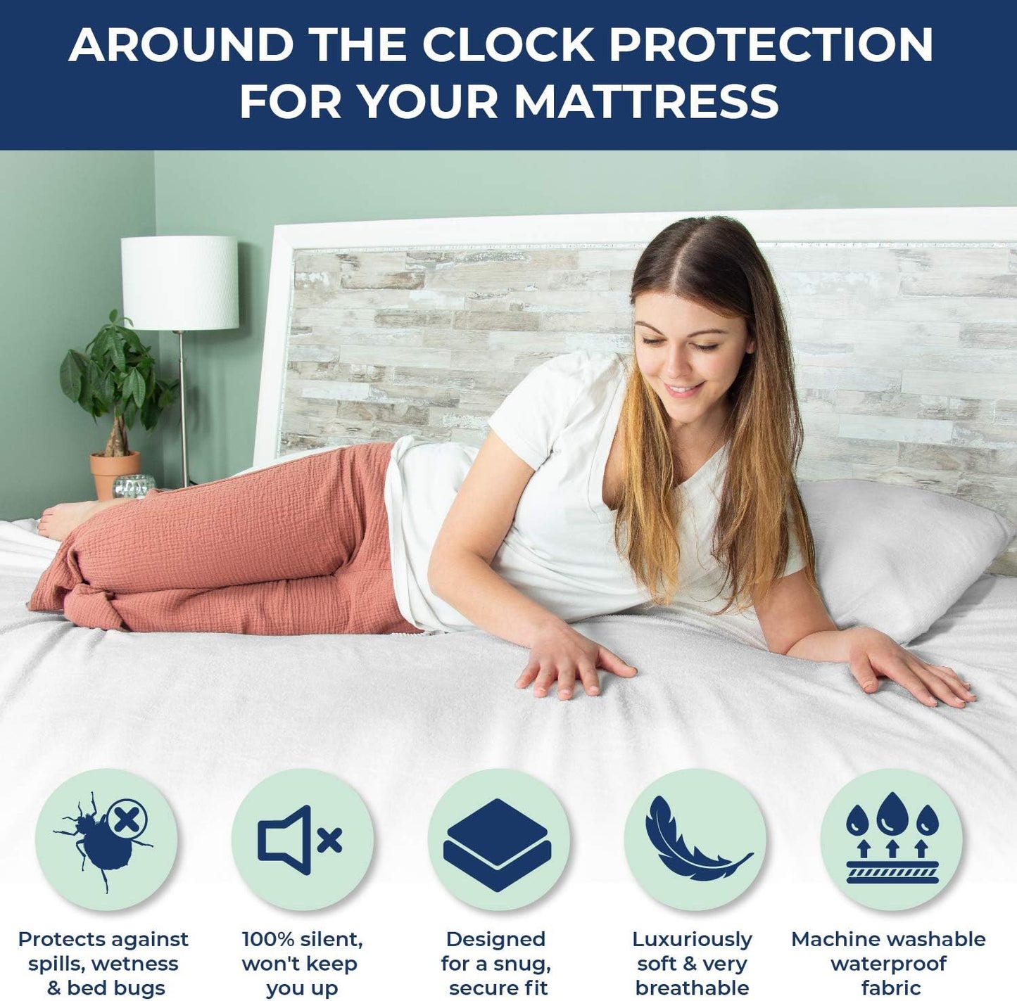 100% Waterproof Mattress Protector Cotton Terry Top - Extra Deep 30Cm Fitted Skirt - Waterproof Single Mattress Protector - Super Absorbent - Machine Washable - Single (90X190) Cm