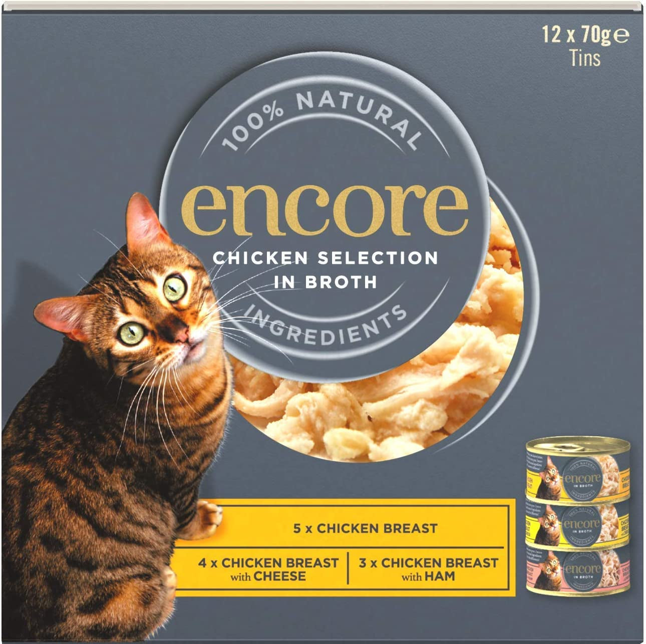 100% Natural Wet Cat Food, Multipack Chicken Selection in Broth (Pack of 12 X 70G Tins)