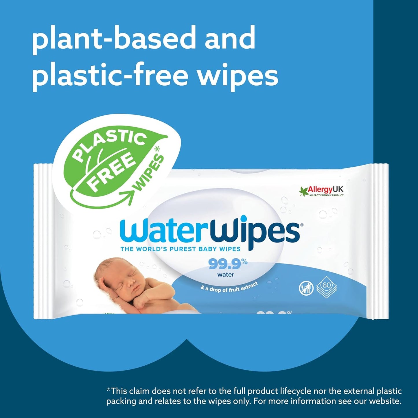Plastic-Free Original Baby Wipes, 99.9% Water Based Wipes, Unscented for Sensitive Skin, 720 Count (Pack of 12)