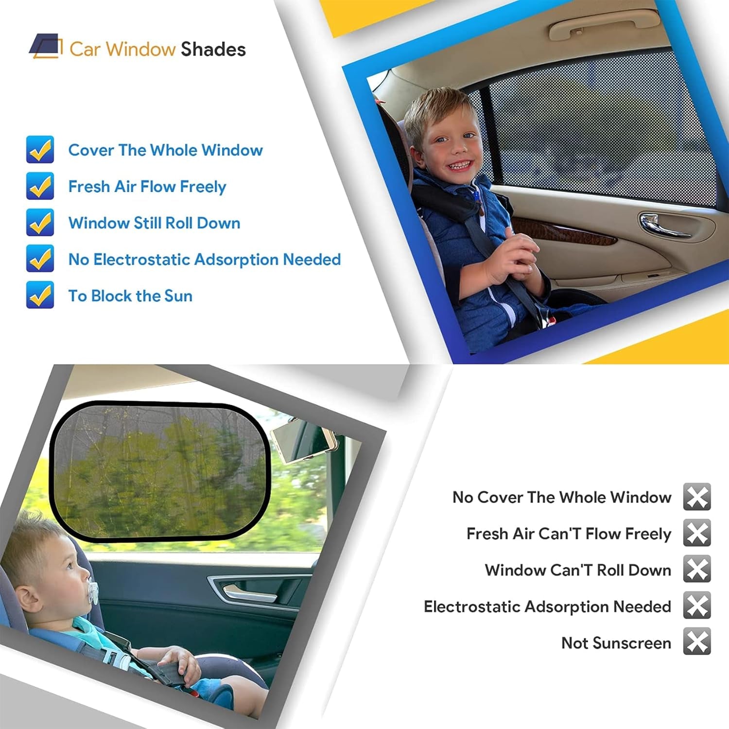 Car Rear Children'S Window Shades for Baby (Pack of Two) - Stretchable & Breathable Window Screens for Sun Protection Sunshade, Car Window Shade All-Round Protection for Kids - Fits Most Vehicles