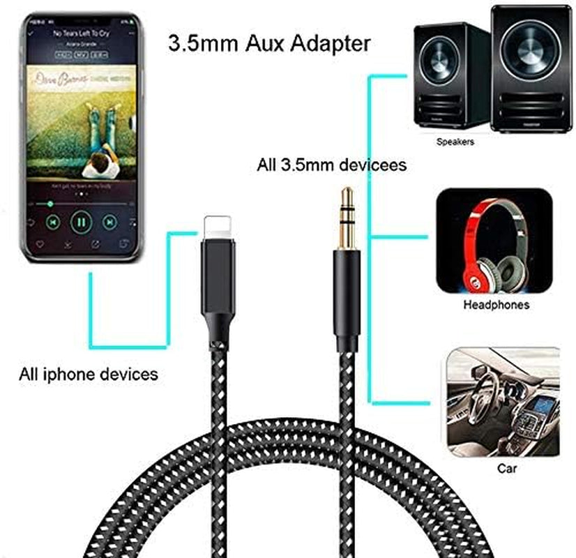 Aux Cable for Iphone in Car 3.5Mm Aux Cord Aux Lead Compatible with Iphone 14/14 Pro/14Pro Max/13/13 Pro/12/12 Pro/11 Pro/11/Xs/Xr/X/8/7 Works for Car Stereo
