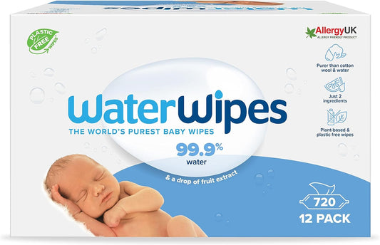 Plastic-Free Original Baby Wipes, 99.9% Water Based Wipes, Unscented for Sensitive Skin, 720 Count (Pack of 12)