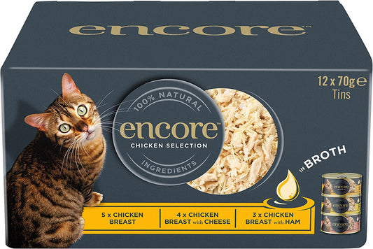 100% Natural Wet Cat Food, Multipack Chicken Selection in Broth (Pack of 12 X 70G Tins)