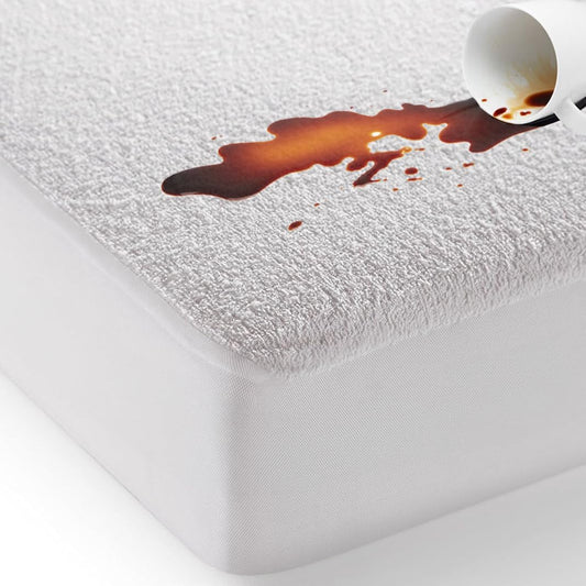 100% Waterproof Mattress Protector Cotton Terry Top - Extra Deep 30Cm Fitted Skirt - Waterproof Single Mattress Protector - Super Absorbent - Machine Washable - Single (90X190) Cm